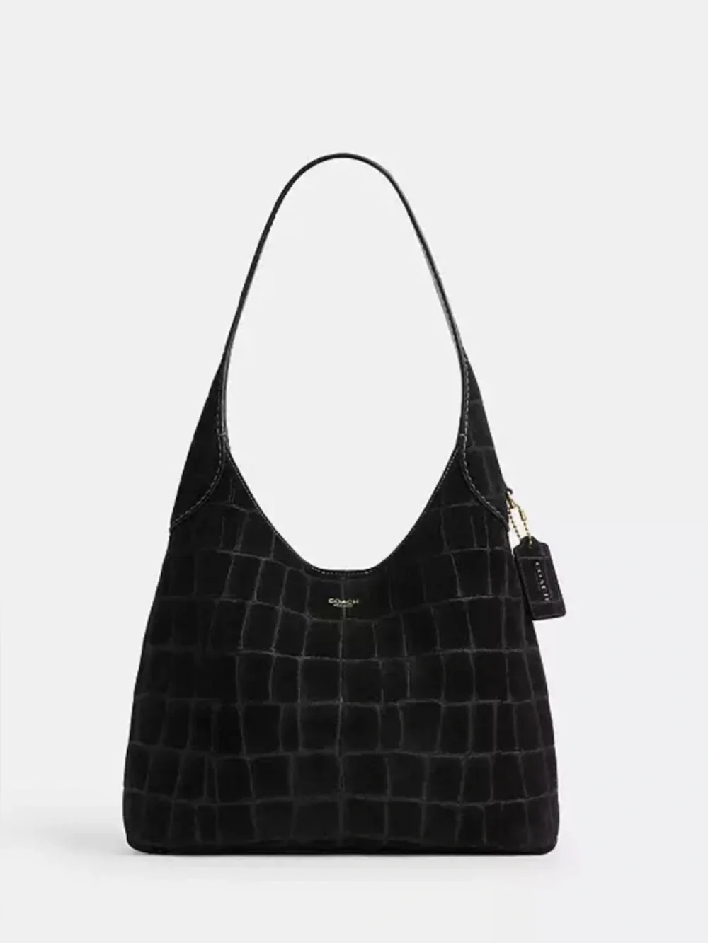 Coach (NWT) Brooklyn Shoulder Bag 28 in Black Suede Croc-Embossed - Picture 12 of 15